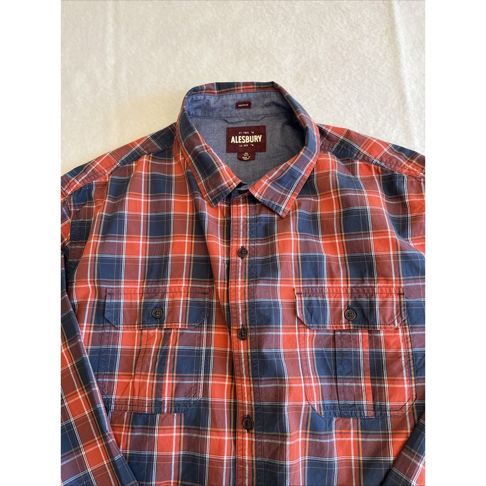 Alesbury Shirt Men's 2XL Tall Red‎ Blue Plaid Long Sleeve Button Up 2 Pocket